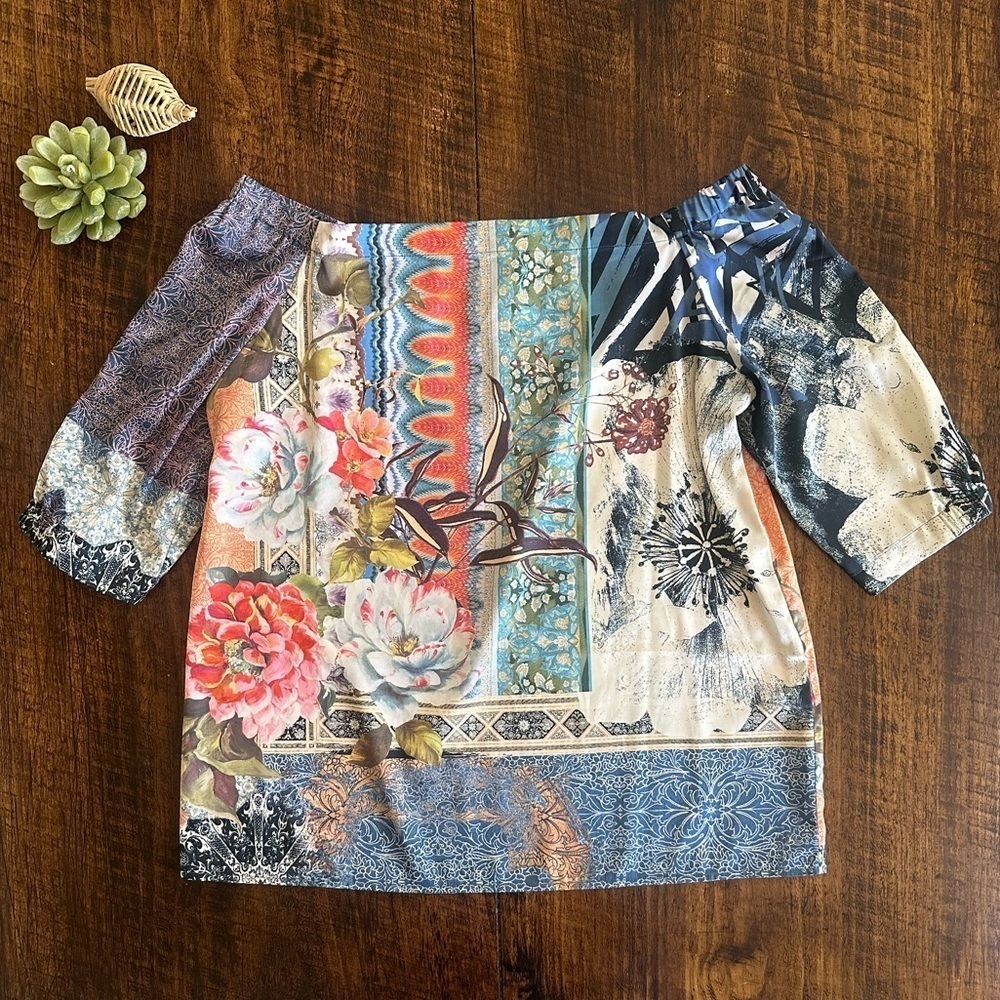 CHICO’S | Silky Off-the-Shoulder Floral Asian Print Blouse